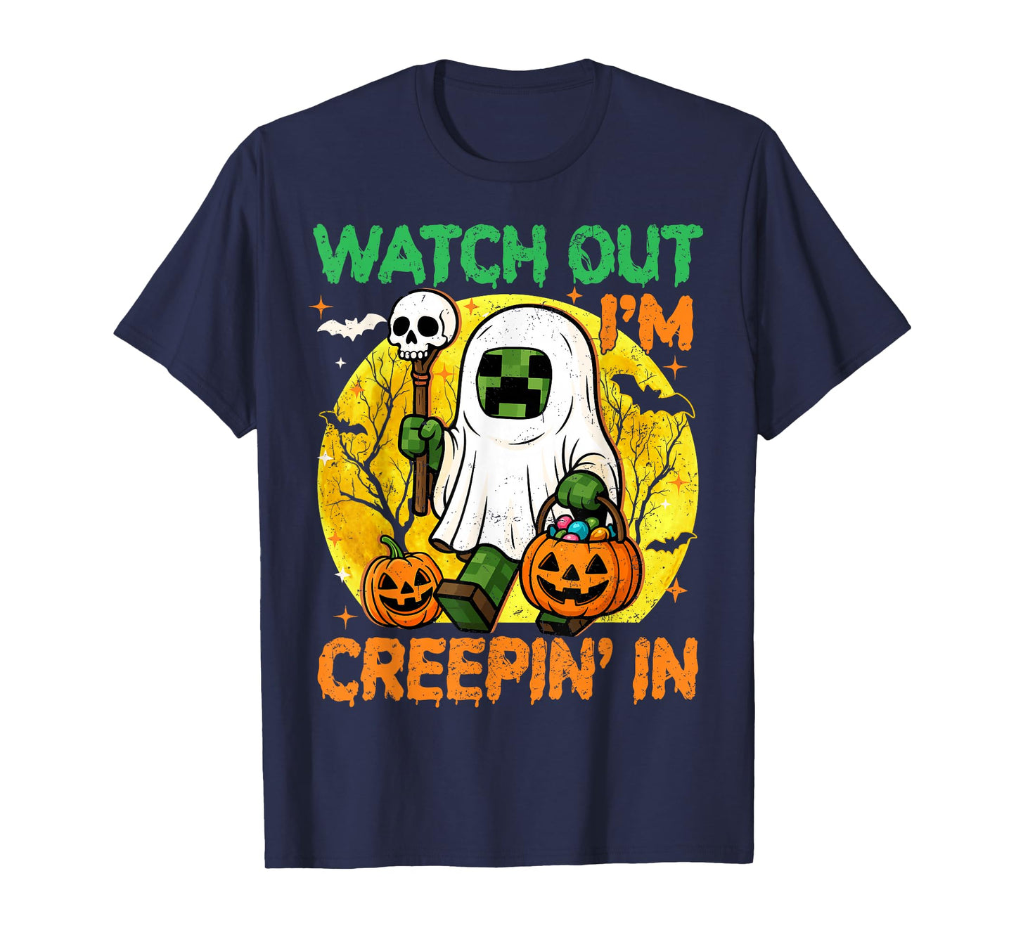 Boys Halloween Shirt Kids Game Pixel Ghost Creepin in Spooky T-Shirt
