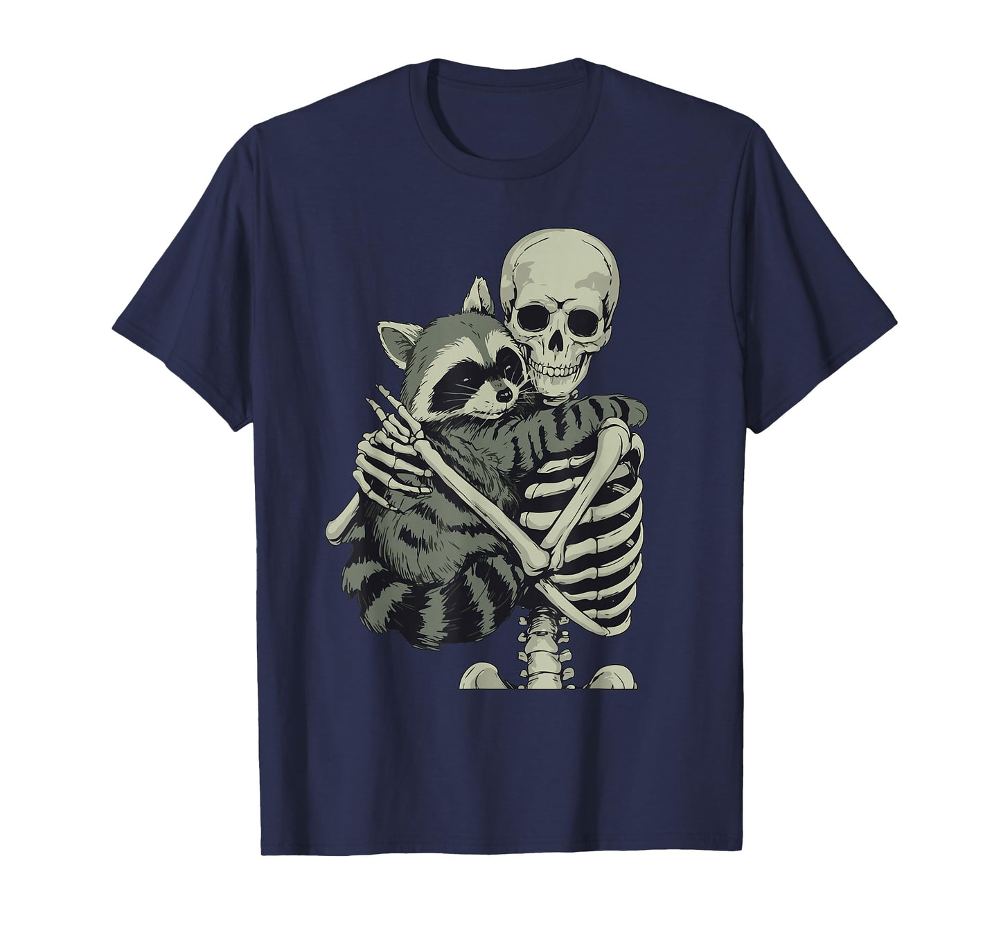 Raccoon Hugging Skeleton Halloween T-Shirt