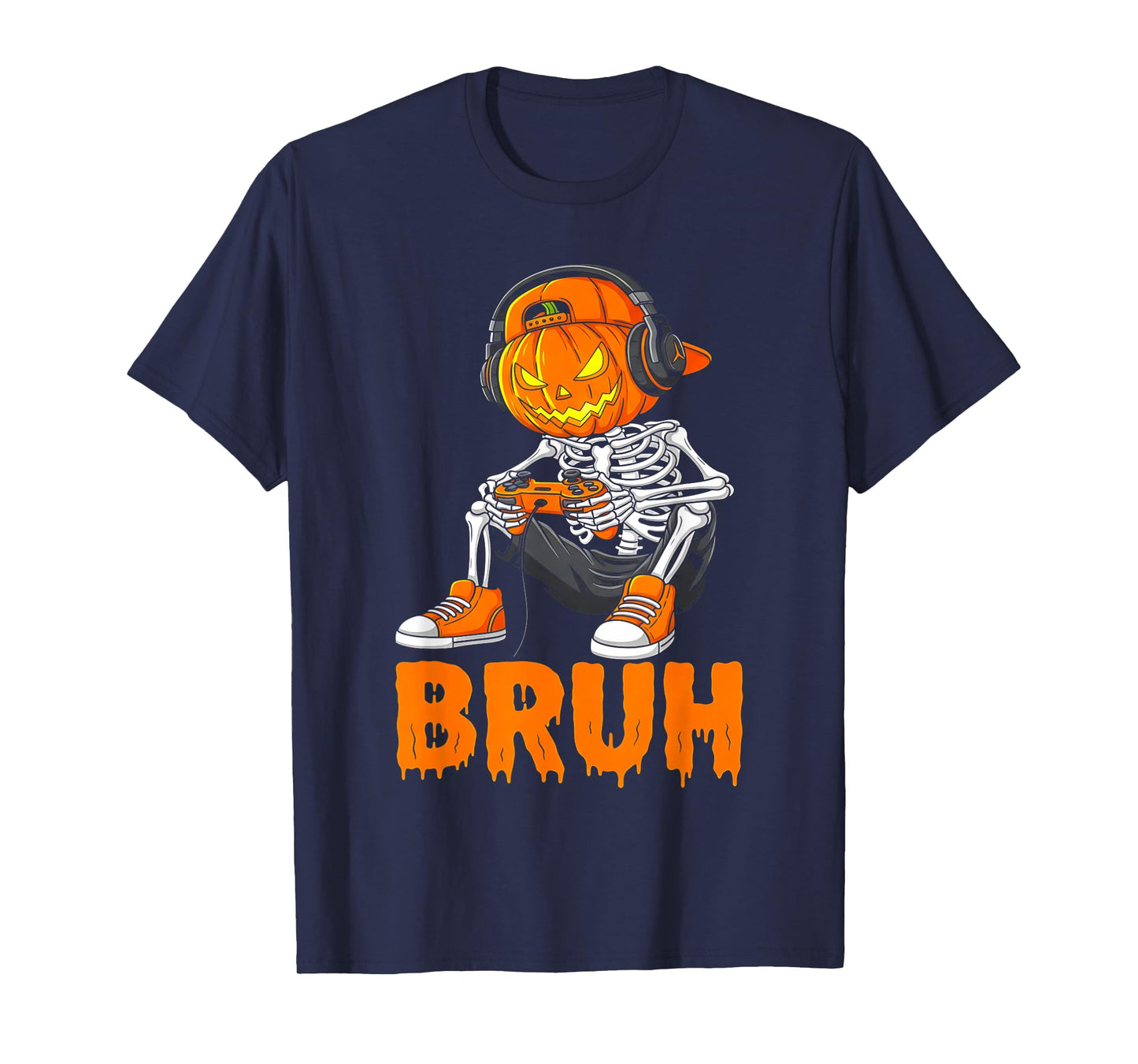 Bruh Skeleton Halloween Funny Pumpkin Costume for Boys Girls T-Shirt