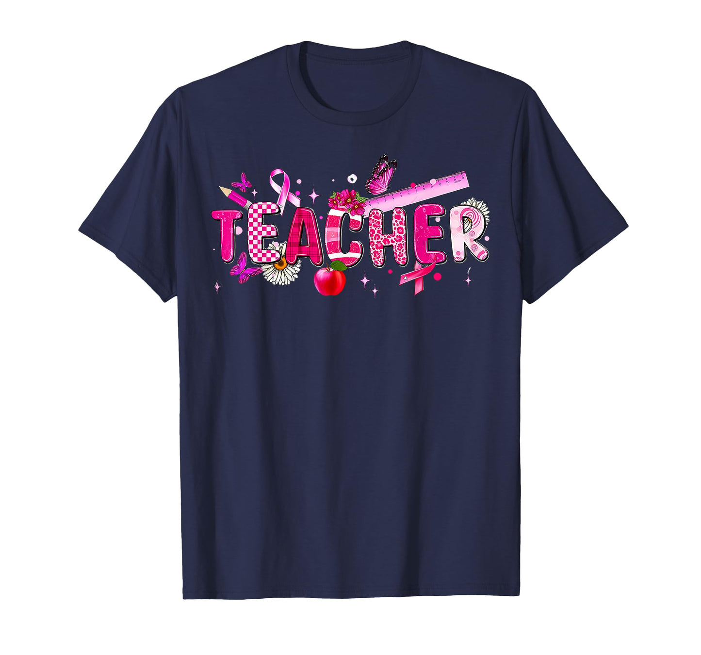 Cancer Awareness Teacher Pink Ribbon Breast Cancer Month T-Shirt