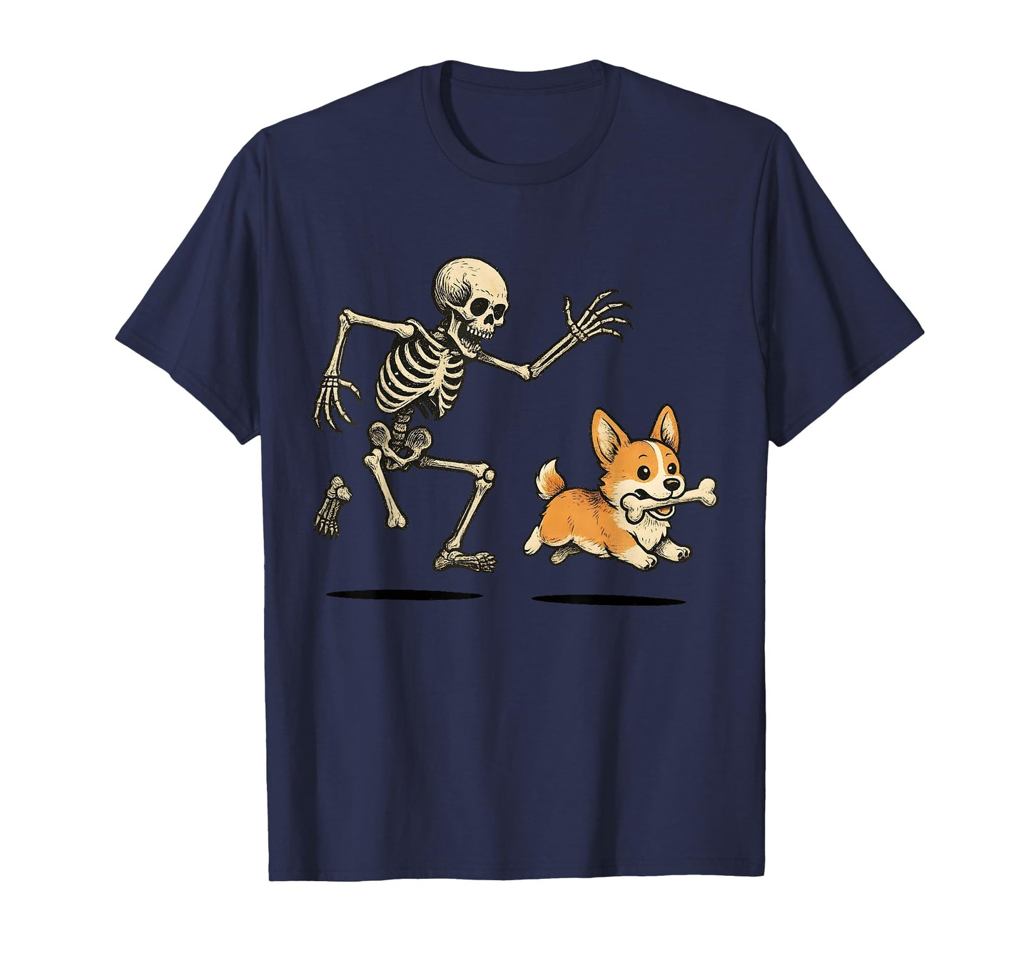 Funny Skeleton Chasing Corgi Halloween Dog Mom Pet Lover T-Shirt