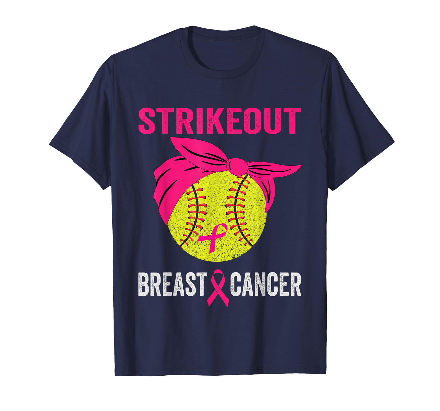 Strike Out Softball Breast Cancer Awareness Messy Bun T-Shirt