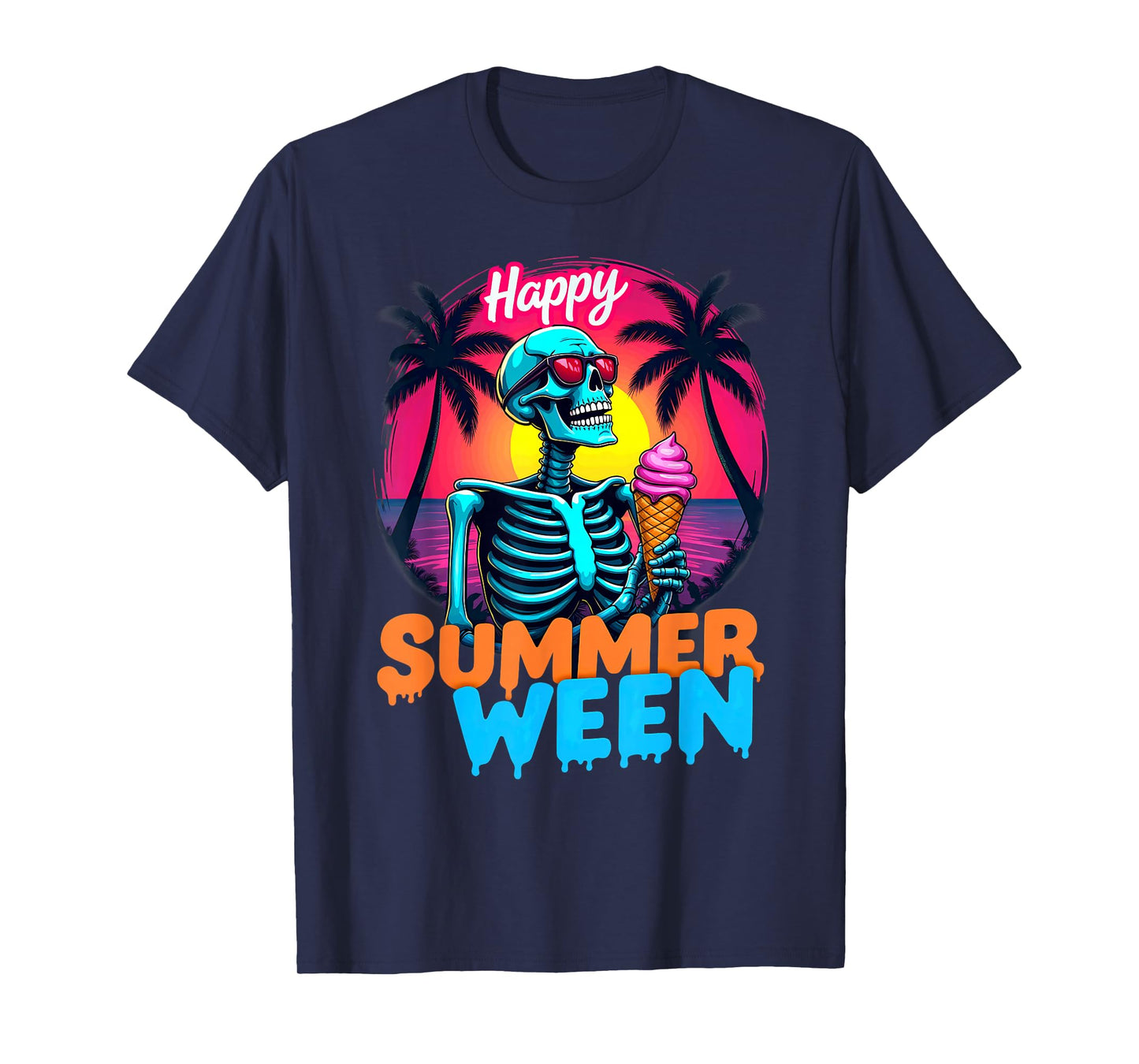 Summer Vacation Tropical Beach Skeleton Happy Summerween T-Shirt