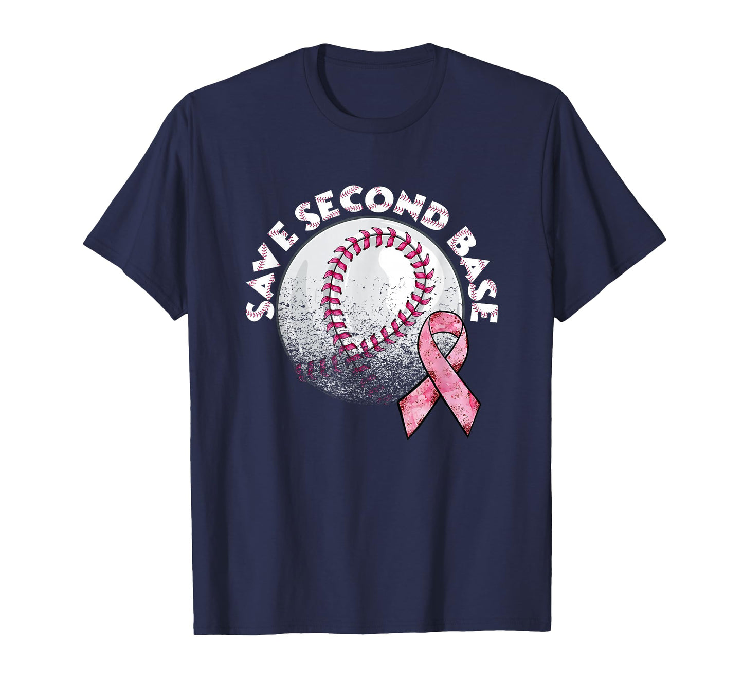 Save 2nd Base Breast Cancer Awareness Pink Ribbon Baseball T-Shirt