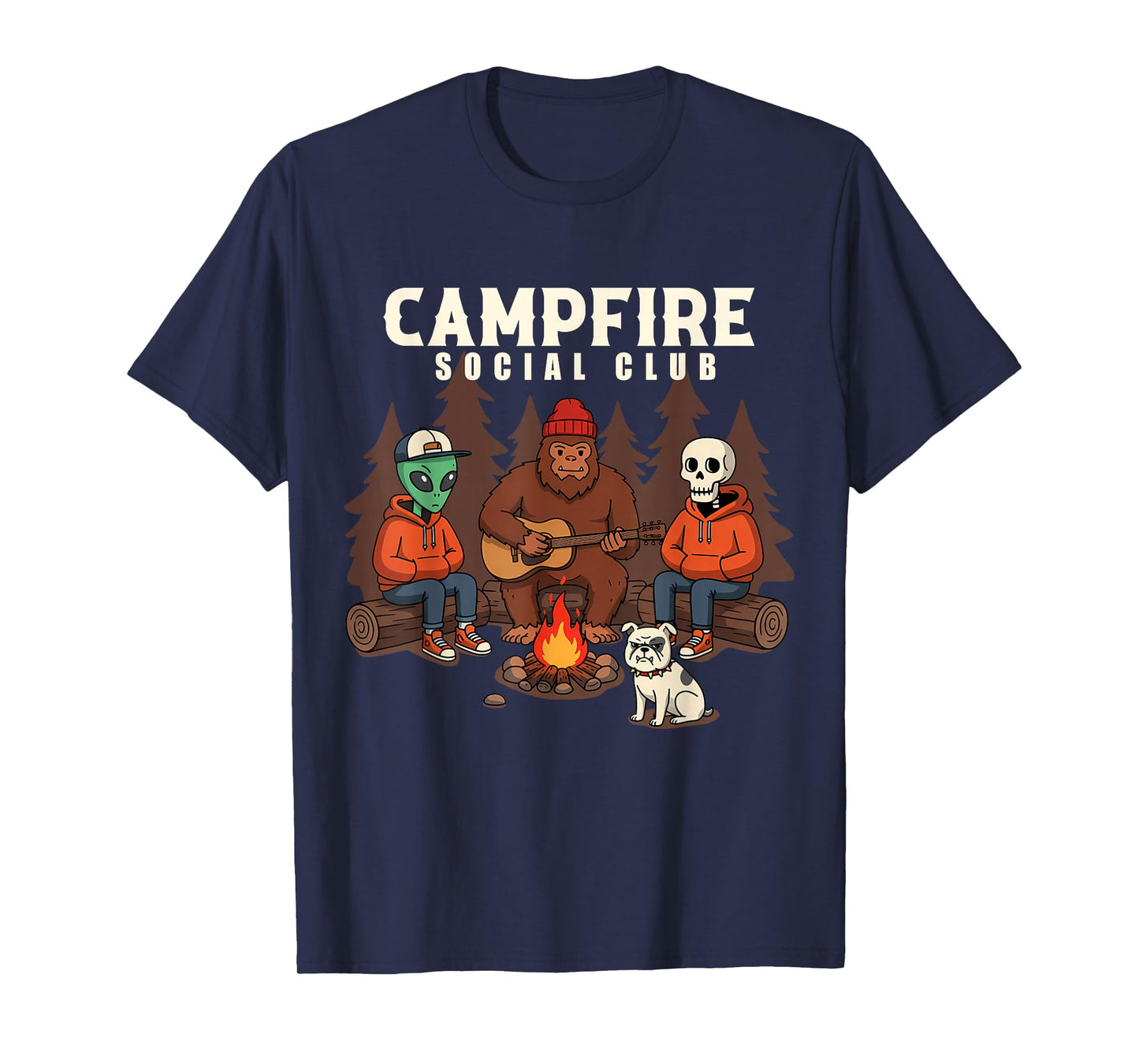 Alien Bigfoot Skeleton Funny Campfire Social Club Mens Boys T-Shirt