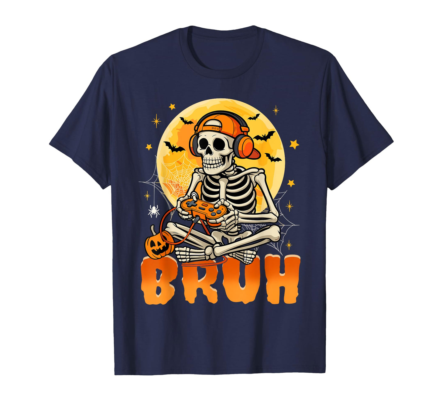Vintage Bruh Skeleton Video Gaming Halloween Gamer Boys Kids T-Shirt