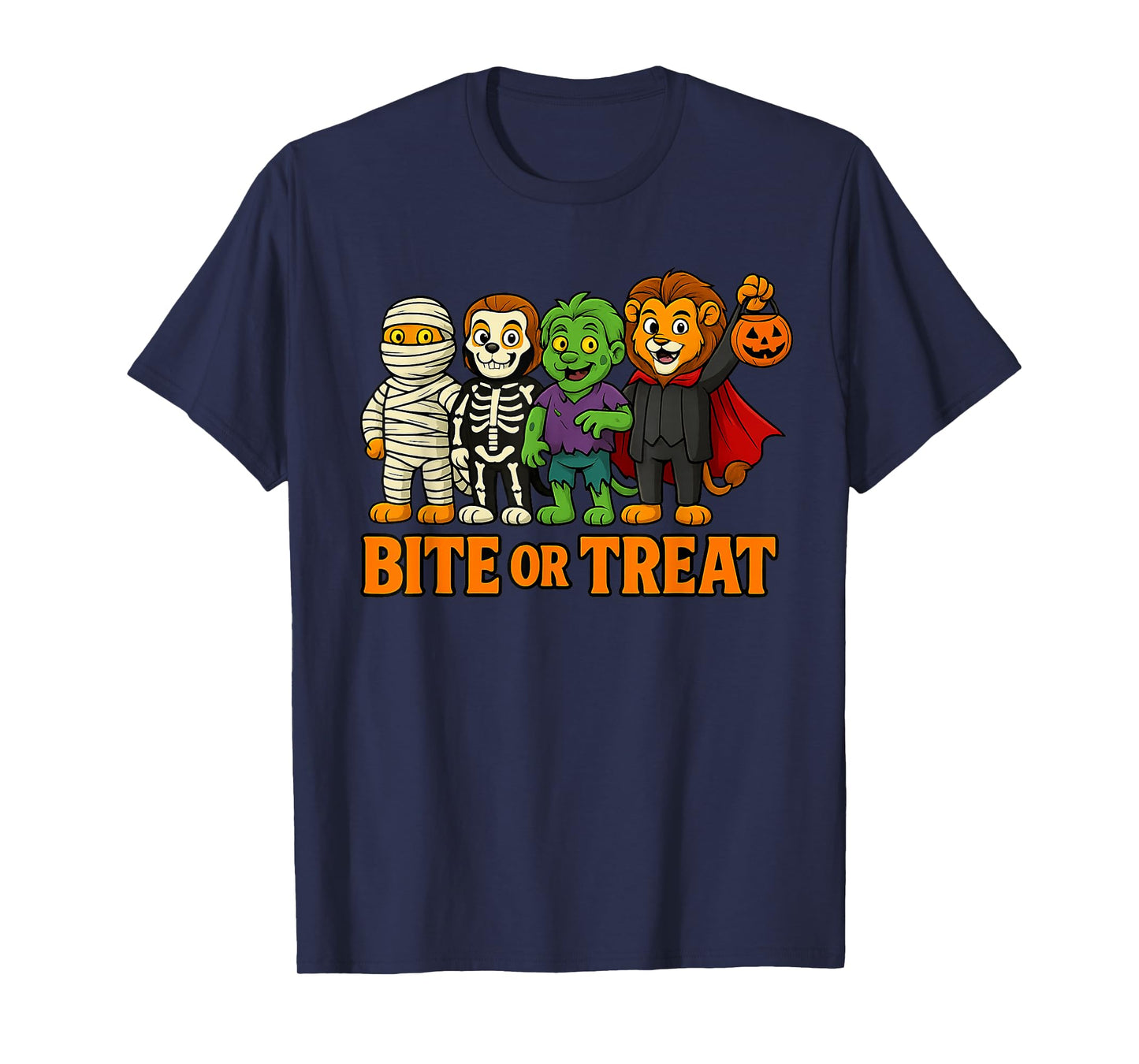 Bite Or Treat Halloween Skeleton Spooky Lion T-Shirt