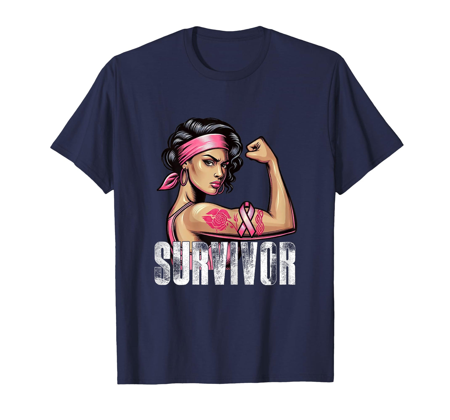 Breast Cancer Survivor Rosie Riveter Pink Awareness Women T-Shirt