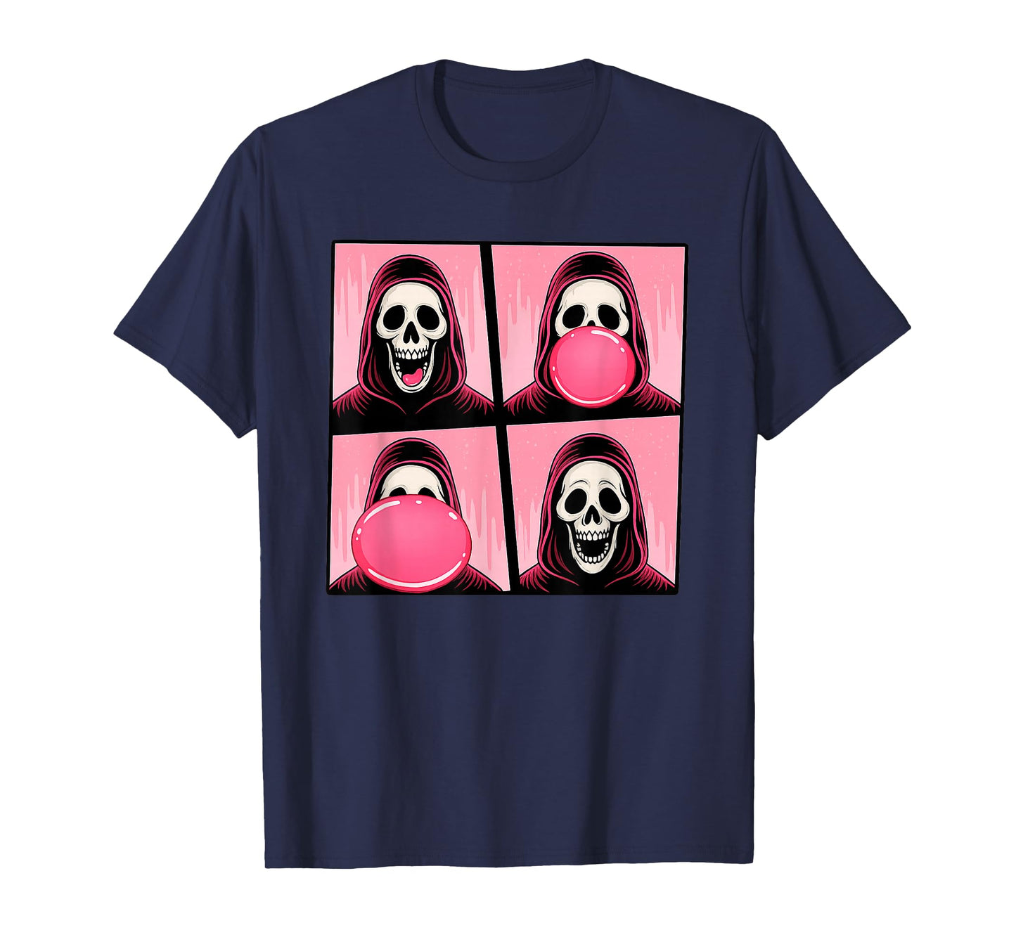 Halloween Pink October Skeleton Blowing Bubble Gum T-Shirt