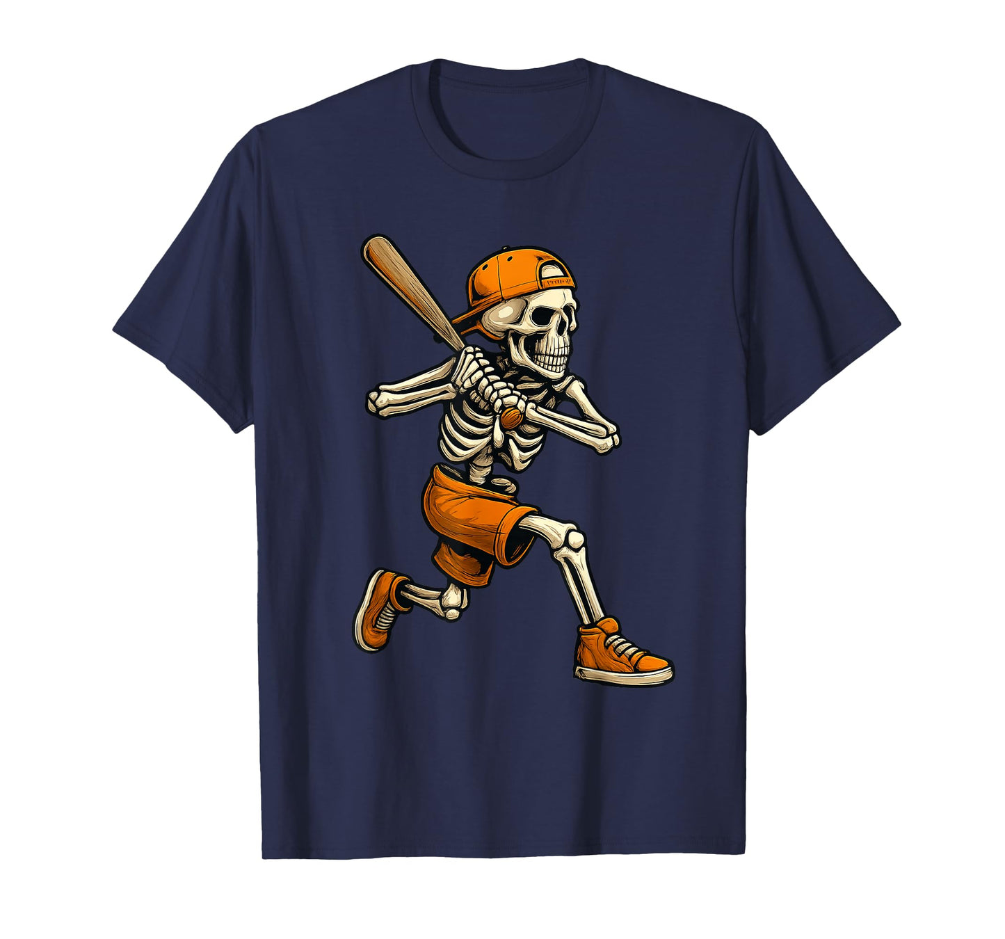 Scary Skeleton Batting Baseball Halloween Funny Costume Men T-Shirt