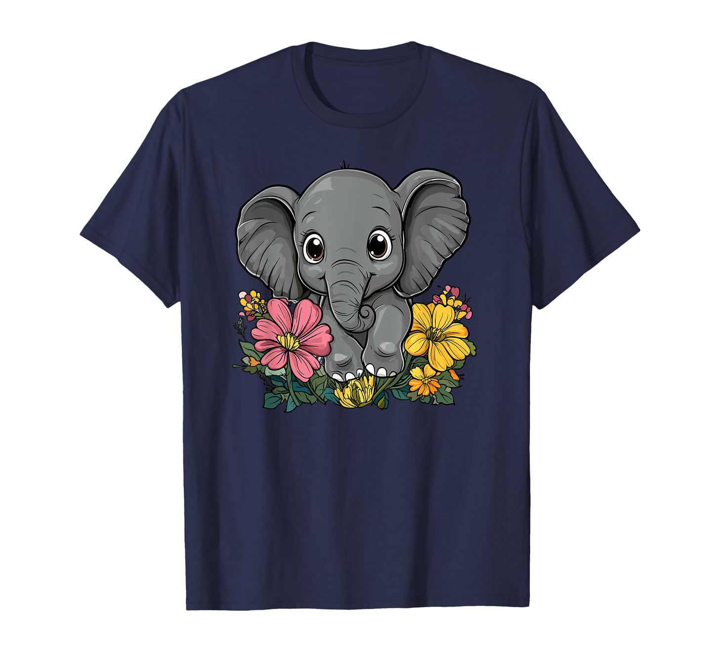 Cute Elephant Surrounded By Flowers T-Shirt