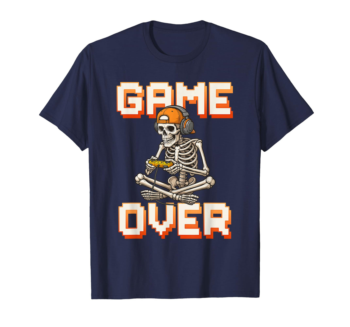 Halloween Skeleton Gamer Playing Video Gaming Game Over T-Shirt