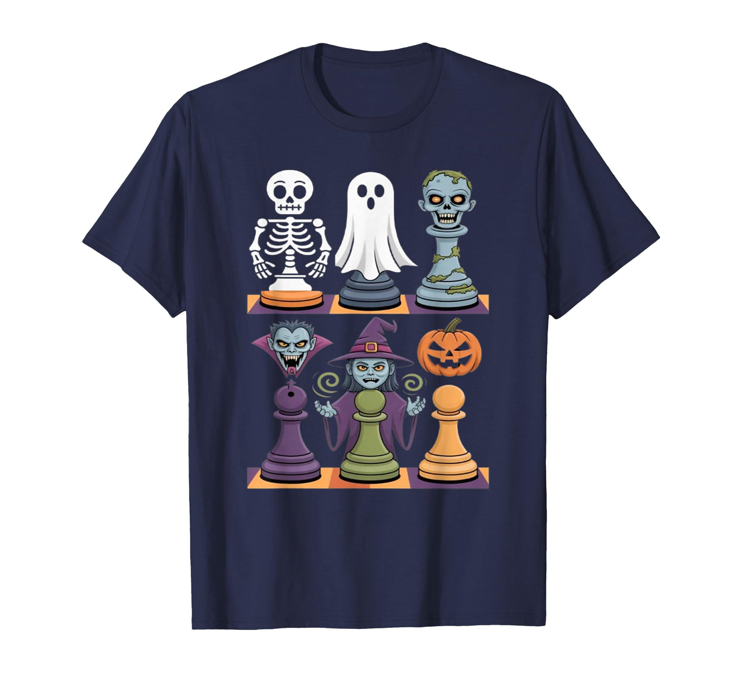Halloween Chess Skeleton Ghost Zombie Vampire Witch Pumpkin T-Shirt