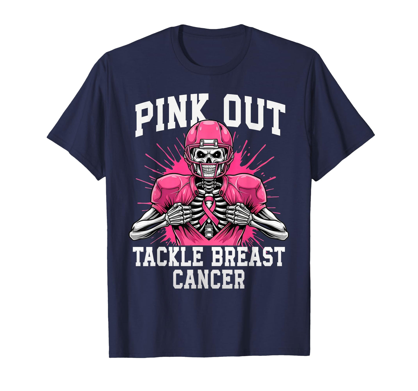 Skeleton Pink Out Tackle Breast Cancer American Football T-Shirt