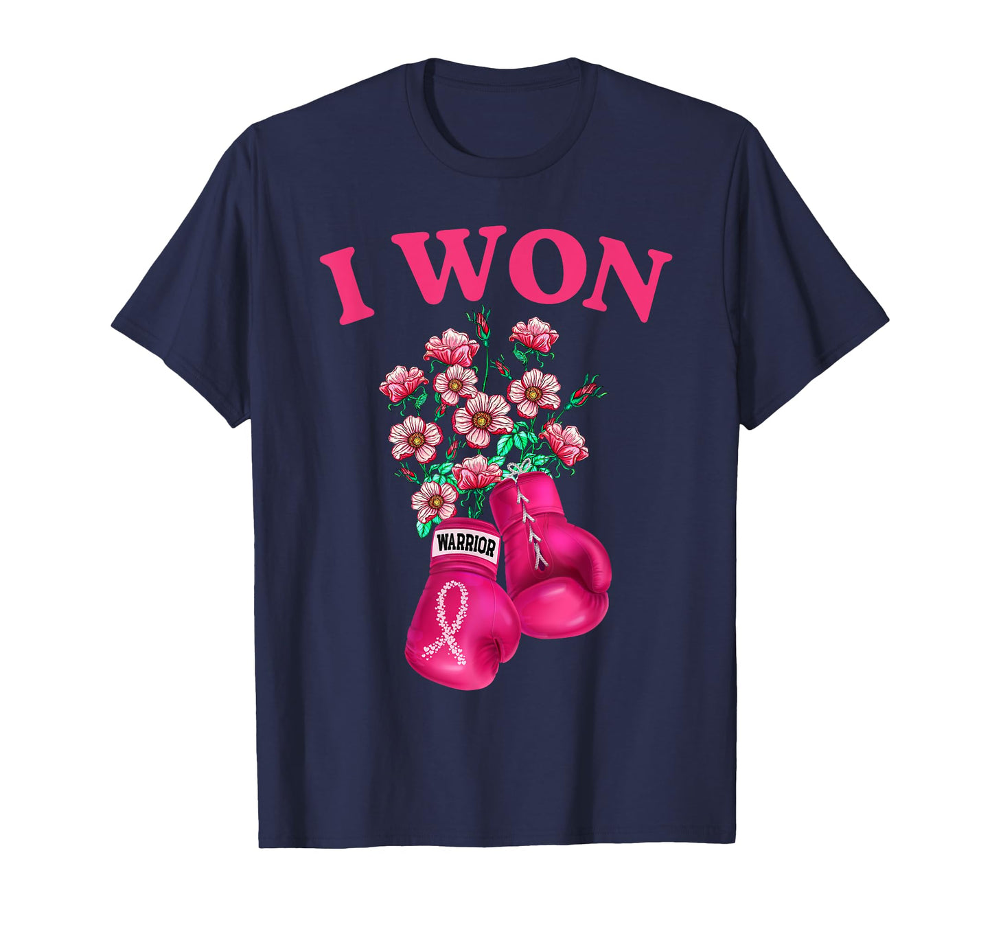 I Won Boxing Gloves Survivor Pink Ribbon Breast Cancer T-Shirt