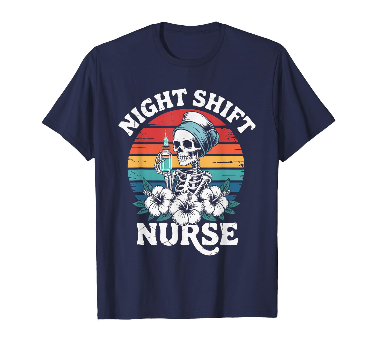 RN ICU Night Shift Nurse Skeleton Halloween Costumes Womens T-Shirt