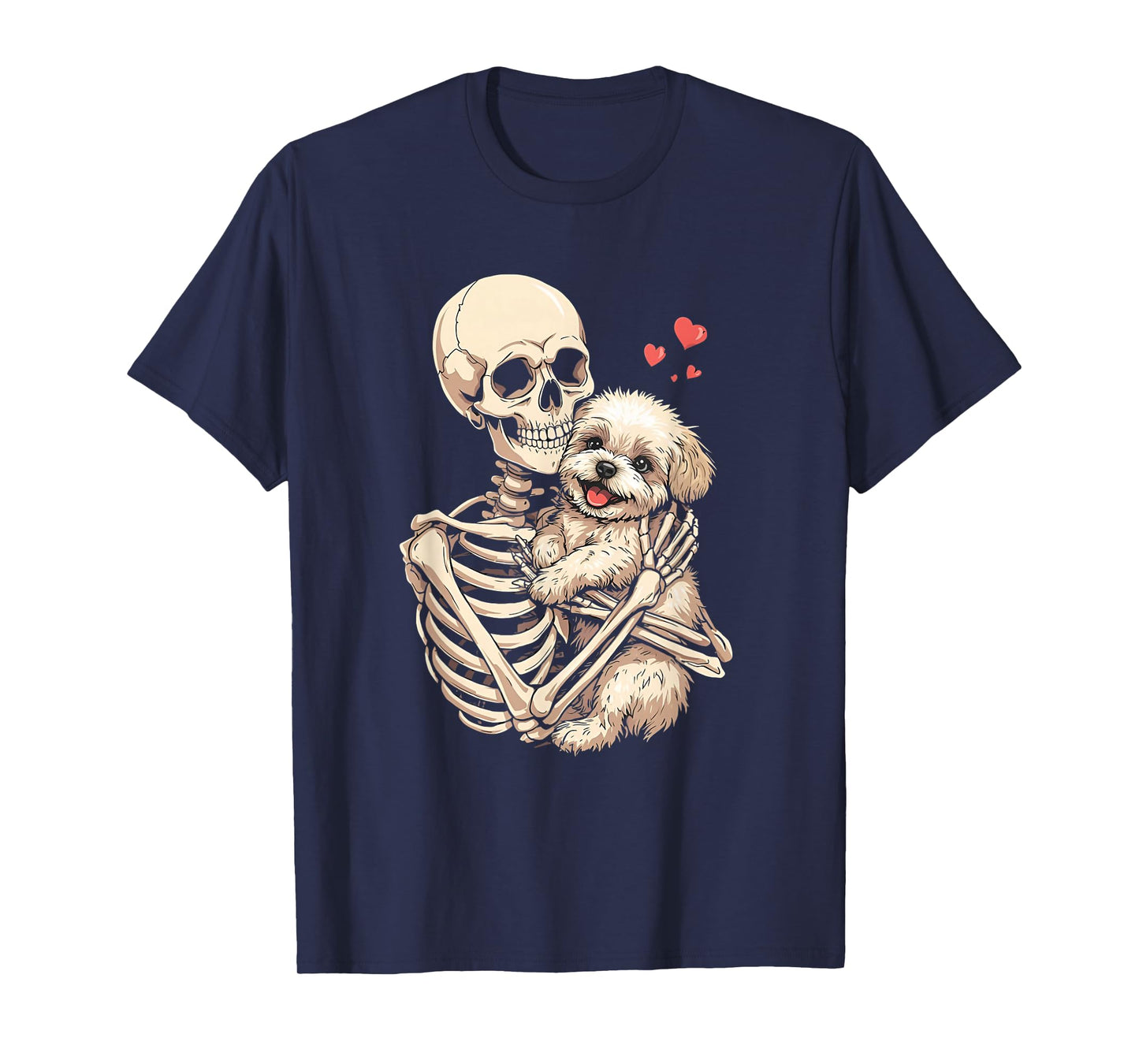 Skeleton Hugging Maltipoo Halloween Maltipoo Dog Lover T-Shirt