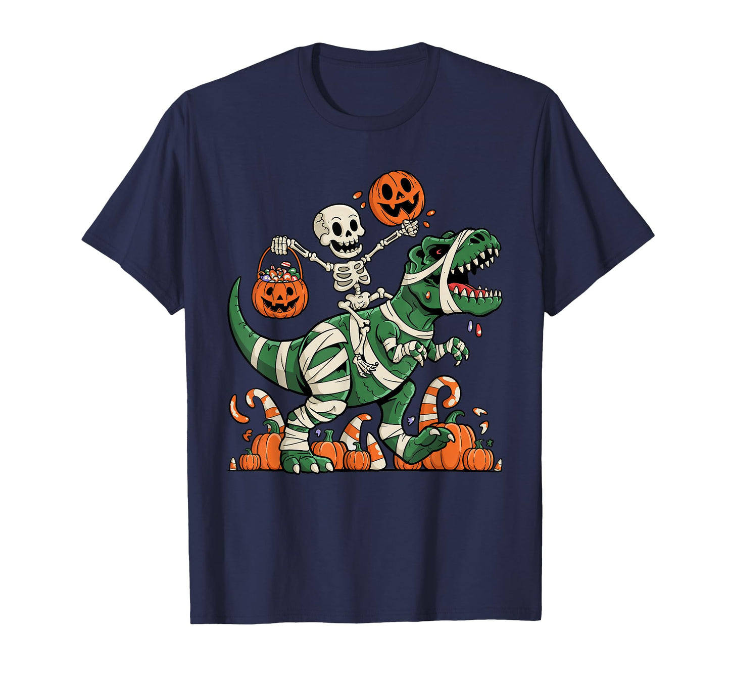Halloween Skeleton Riding Dinosaur Trick or Treat Kids Boys T-Shirt