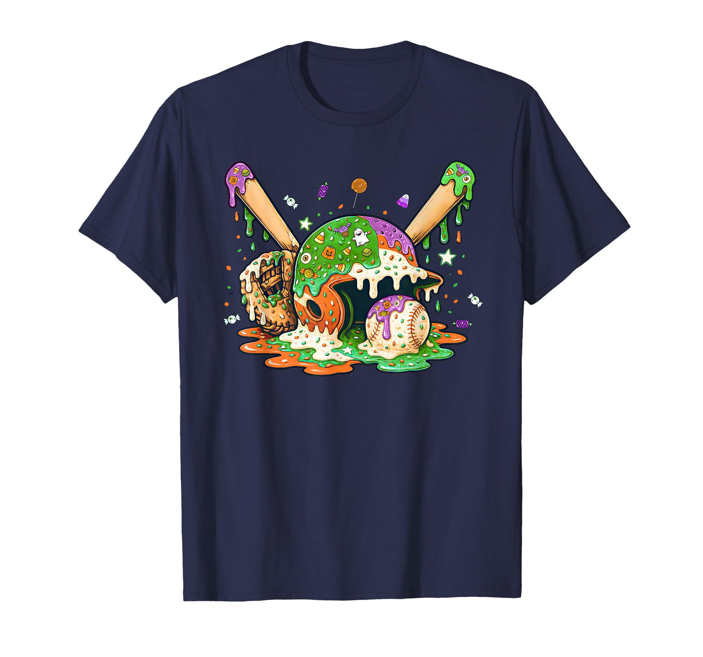 Baseball Ice Cream Drip Halloween Baseball Drip for Boys T-Shirt