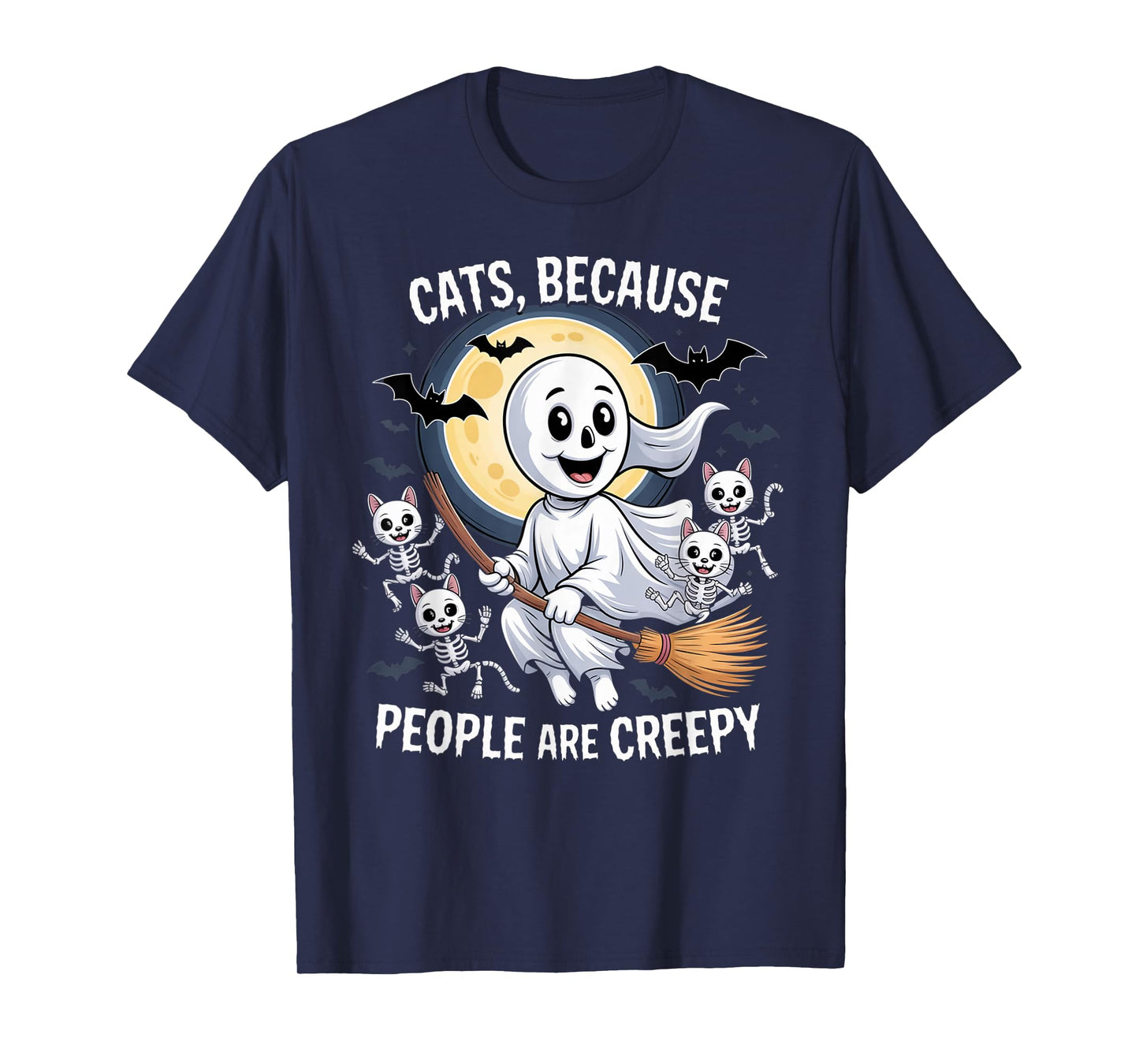 Cats Because People are Creepy Ghost Halloween Cat Mom Kids T-Shirt