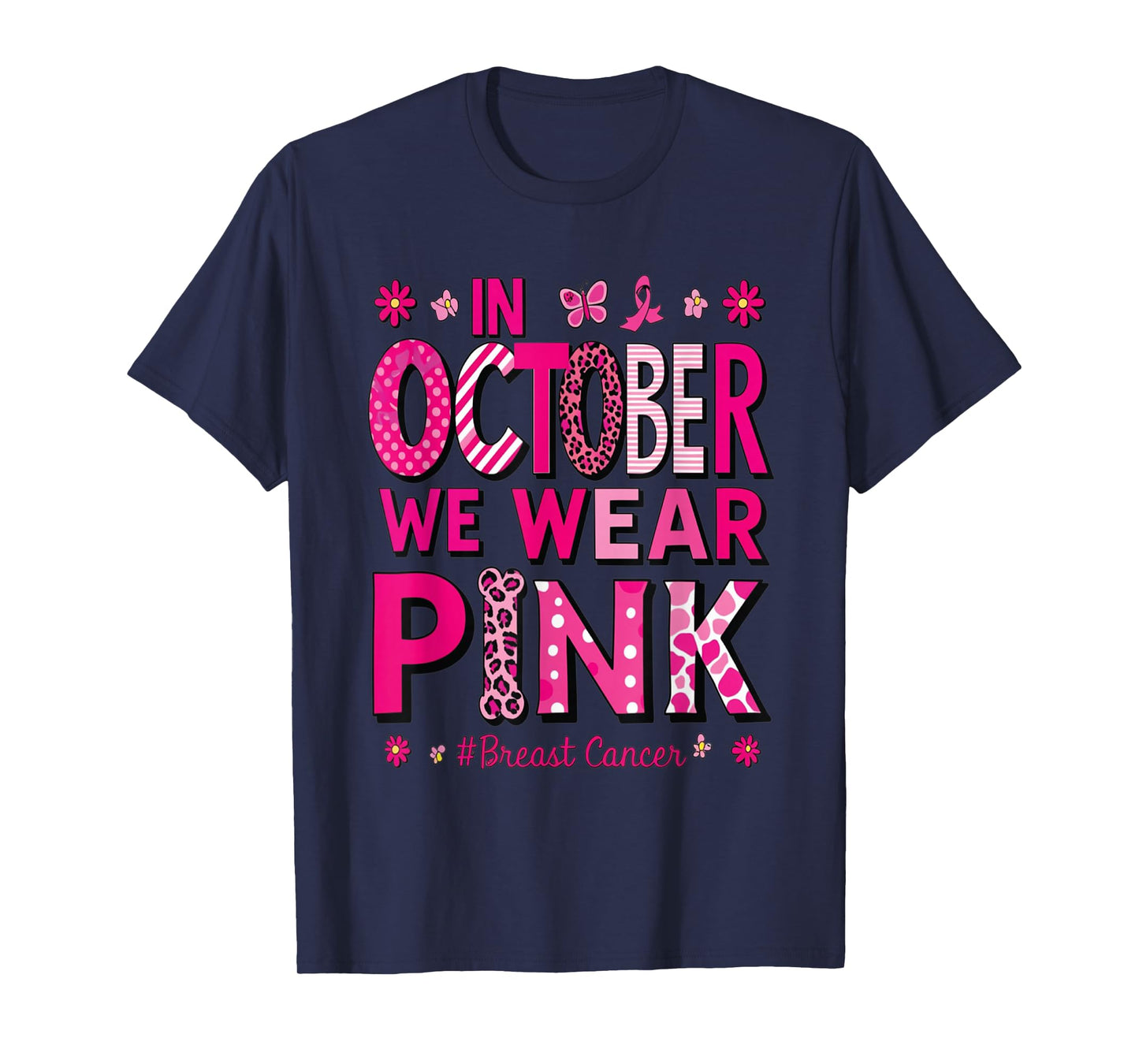 In October We Wear Pink Rainbow Breast Cancer Awareness T-Shirt