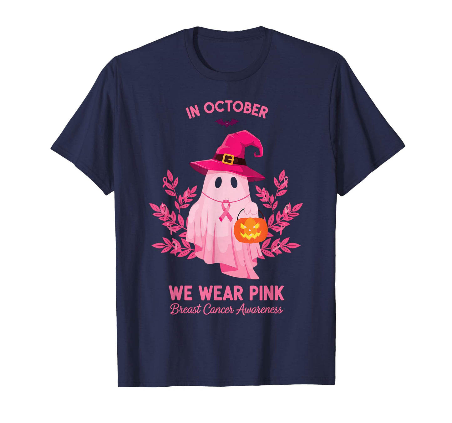 Halloween Pink Ghost We Wear Pink October Support T-Shirt