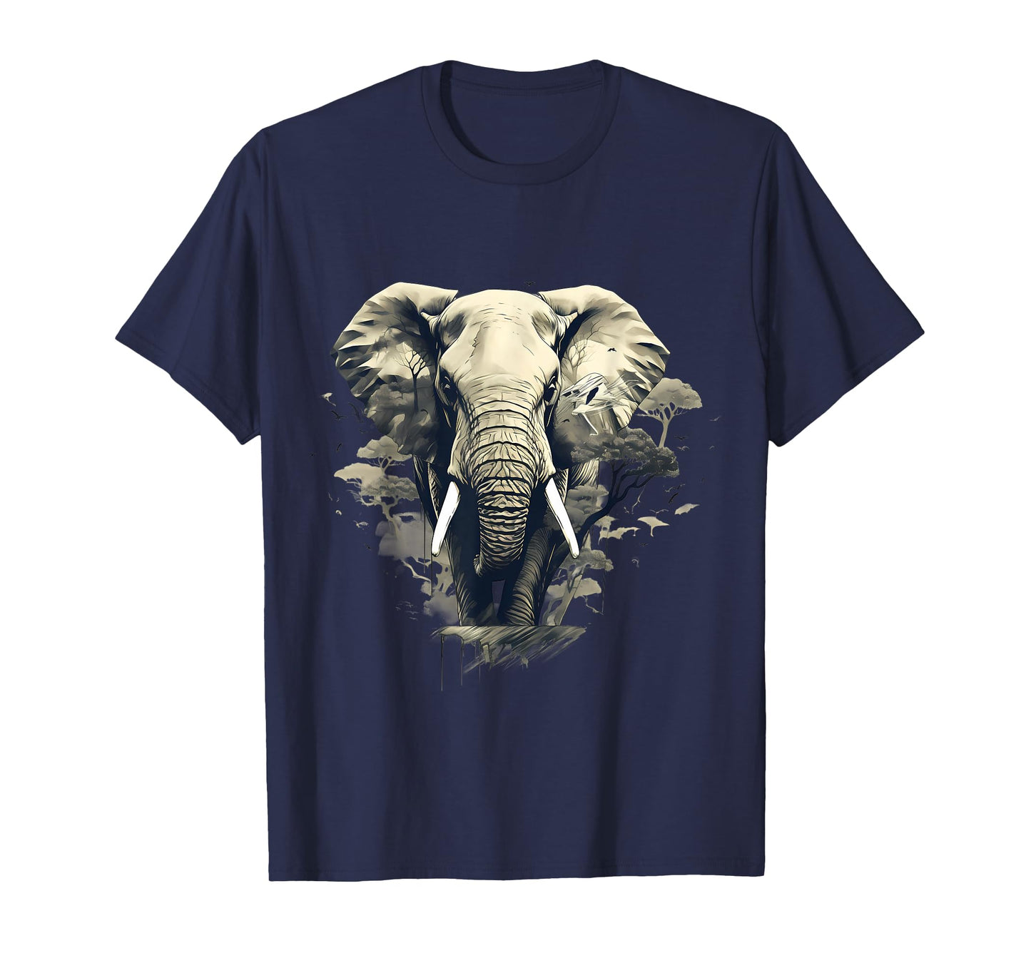 Elephant Drawing Nature Wildlife Animal Print Motif Artwork T-Shirt