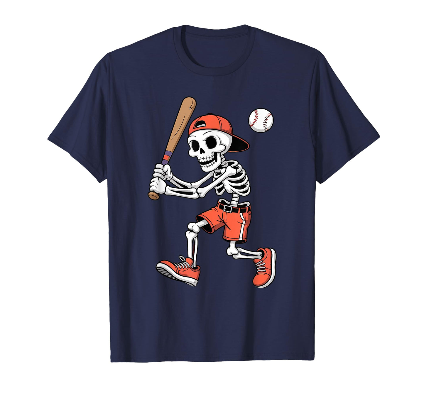 Funny Skeleton Batting Baseball Spooky Halloween Player T-Shirt