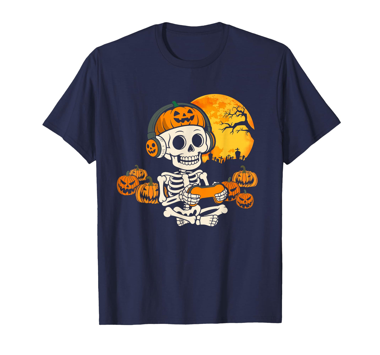 Gamer Spooky Skeleton Gaming Video Games Halloween Boys T-Shirt