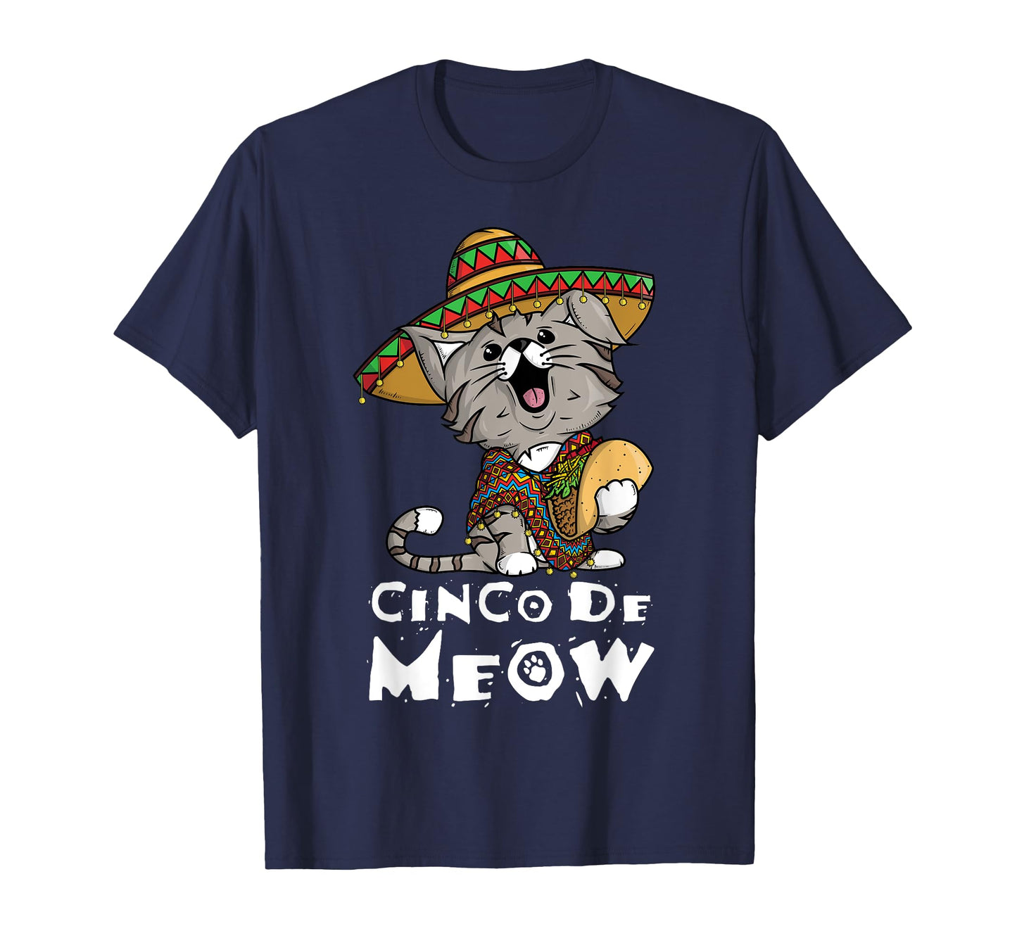 Cinco De Meow Shirt with Smiling Cat Taco and Sombrero Men Women Girls Kids T-Shirt