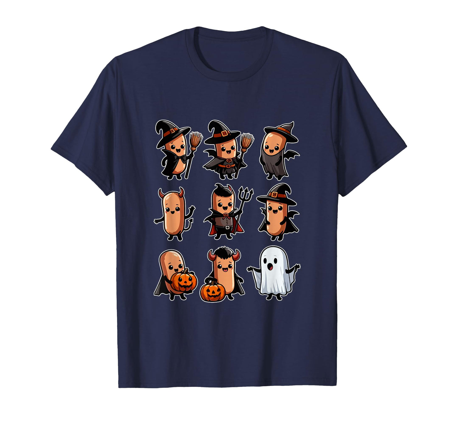 Group Sausages Cosplay Witch Boo Ghosts Halloween Food T-Shirt