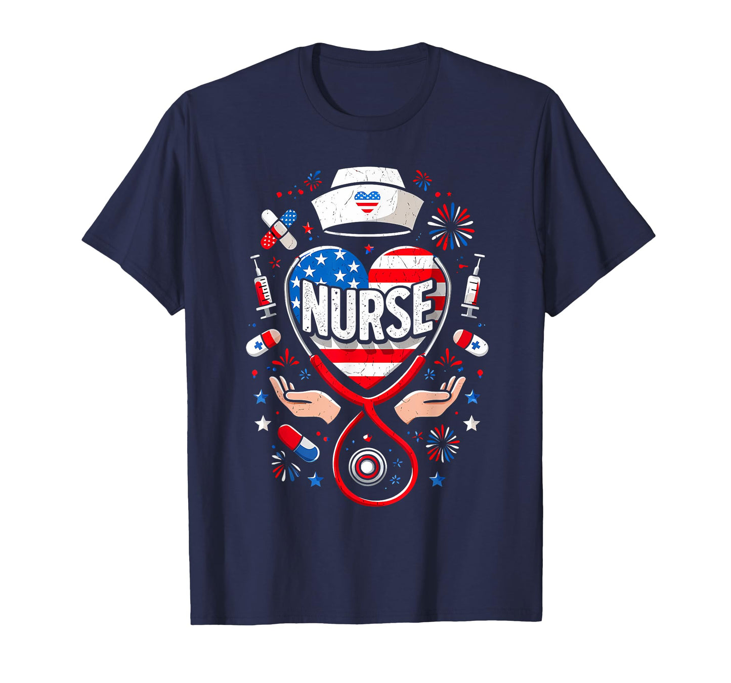American Flag Heart Patriotic Nurse 4th of July T-Shirt