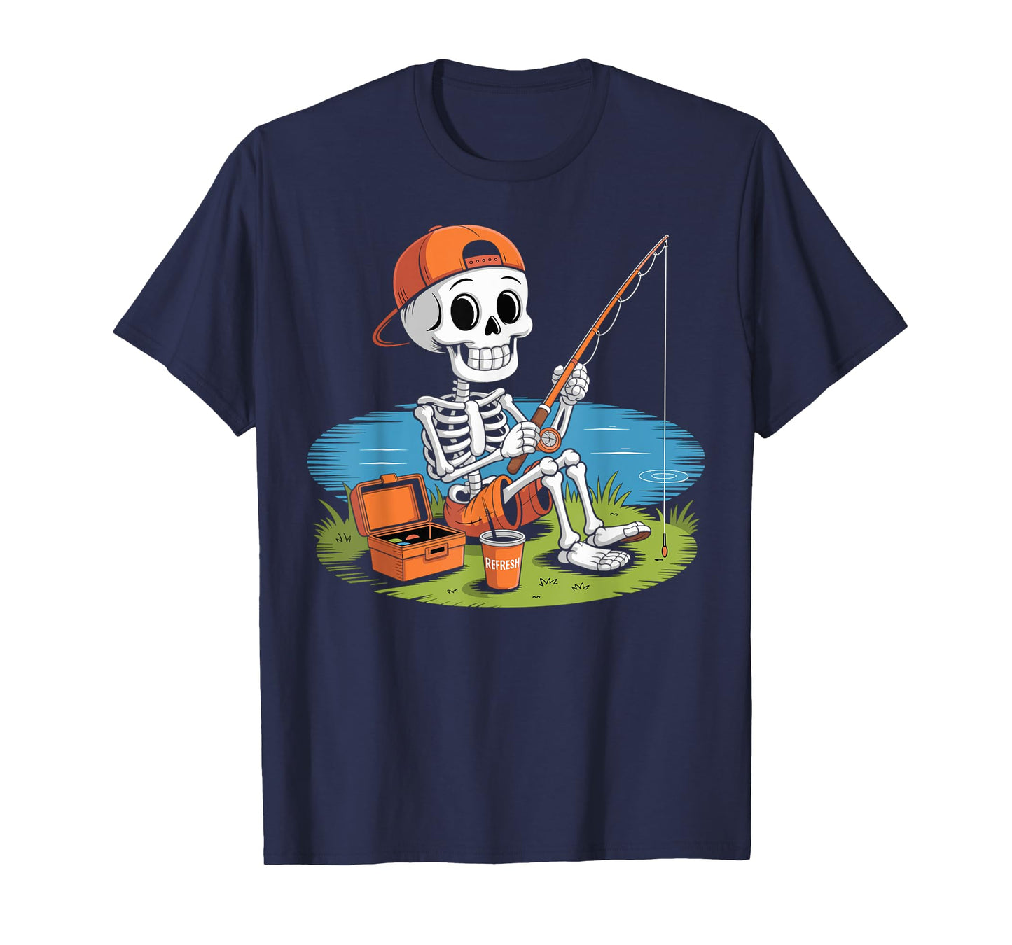 Skeleton Fishing Halloween Costume Funny Fishing Kids Boys T-Shirt