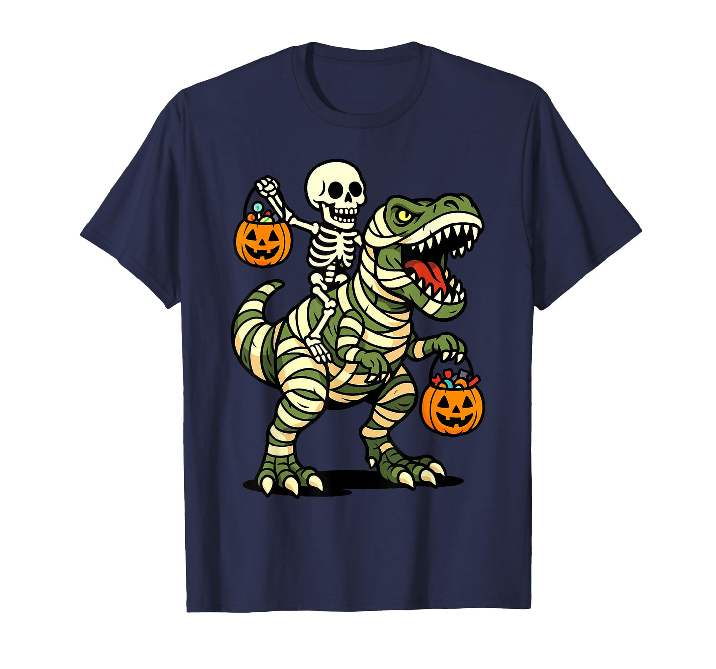 Halloween Mummy T-Rex Skeleton Funny Spooky Candy T-Shirt