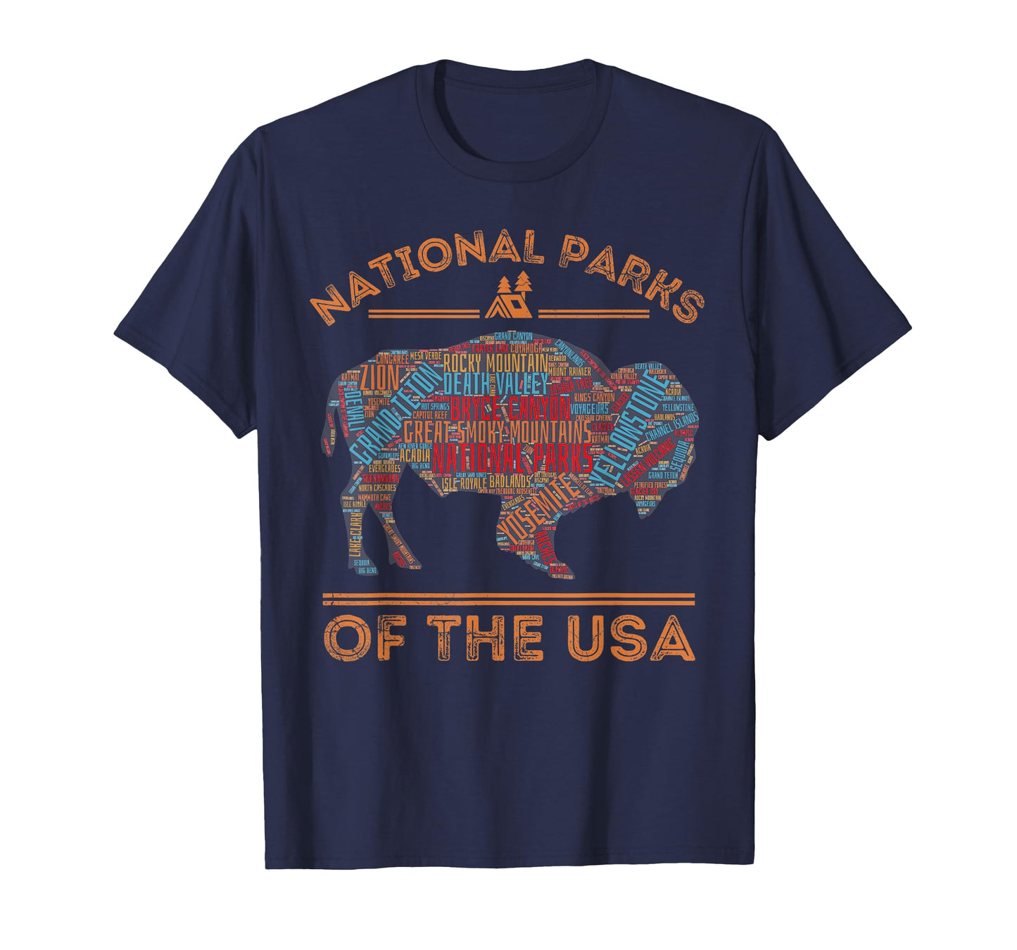 National Parks USA Buffalo Travel Outdoors Hiking Vintage T-Shirt
