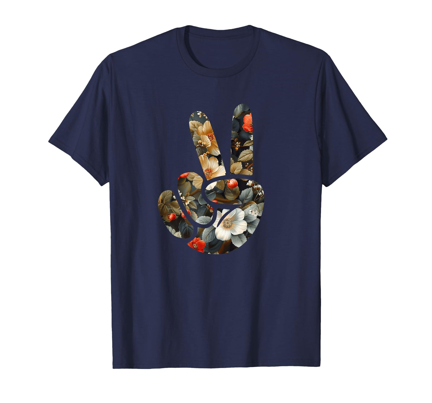 Elegant Silhouette Wildflowers Floral Peace Sign Hand T-Shirt