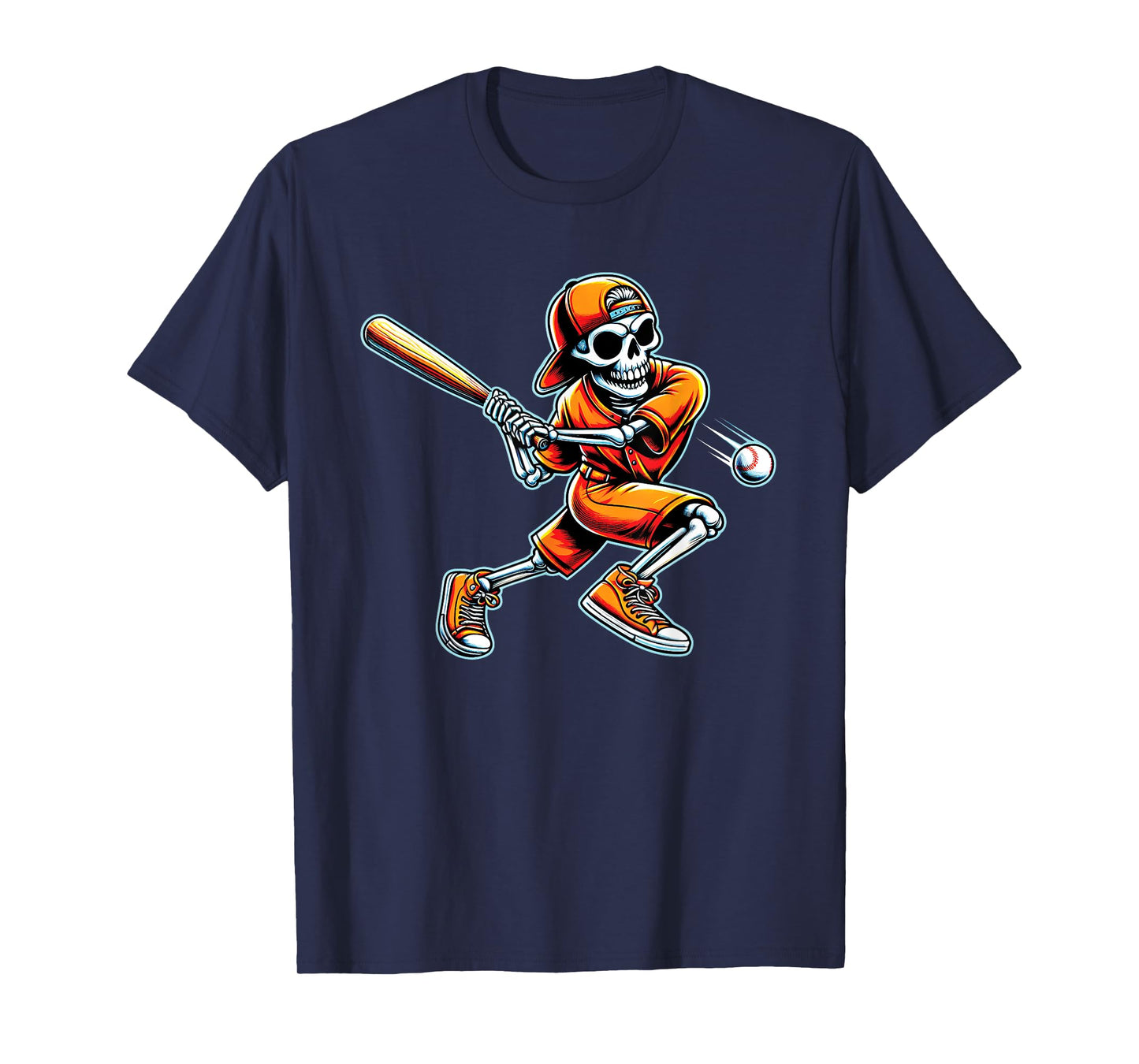 Funny Skeleton Batting Baseball Halloween Boys Men Kids Tees T-Shirt