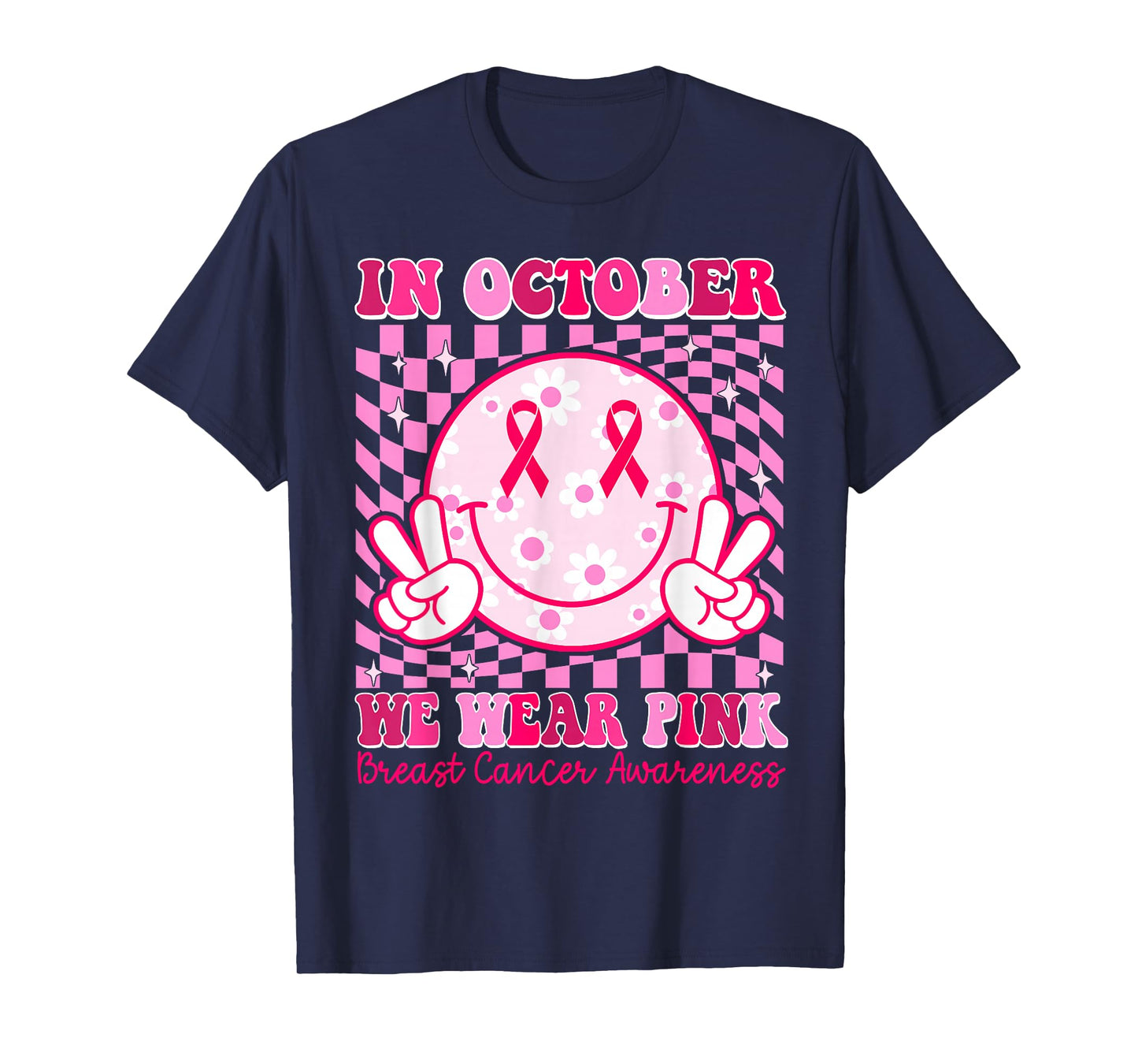 Groovy In October We Wear Pink Breast Cancer Awareness T-Shirt