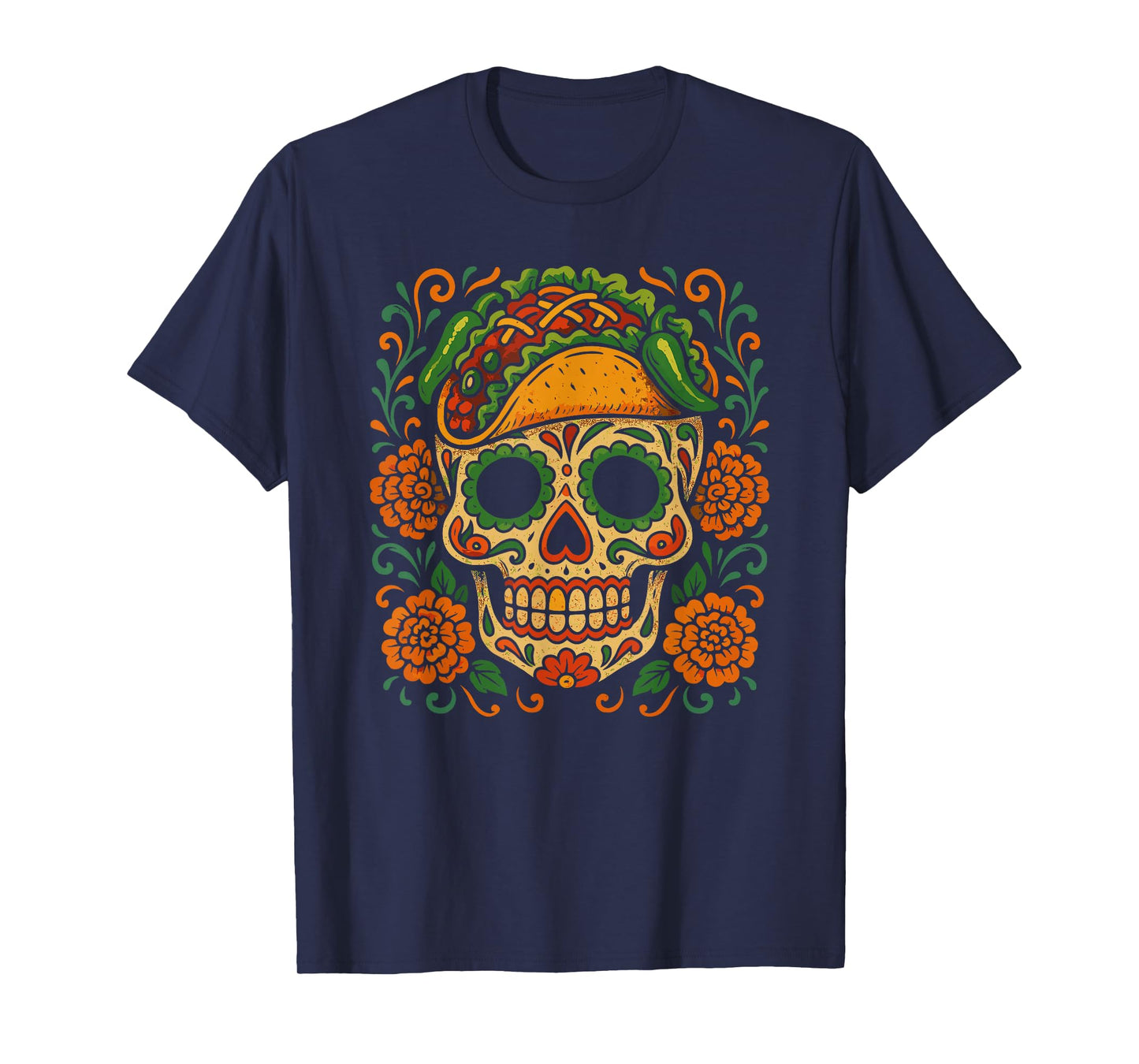 Funny Taco Skull Art Colorful Mexican Food Humor Style T-Shirt
