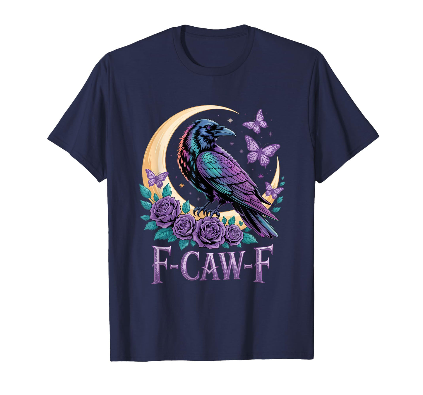 F CAW F Gothic Raven Bird Moon Mystical Fantasy Butterfly T-Shirt