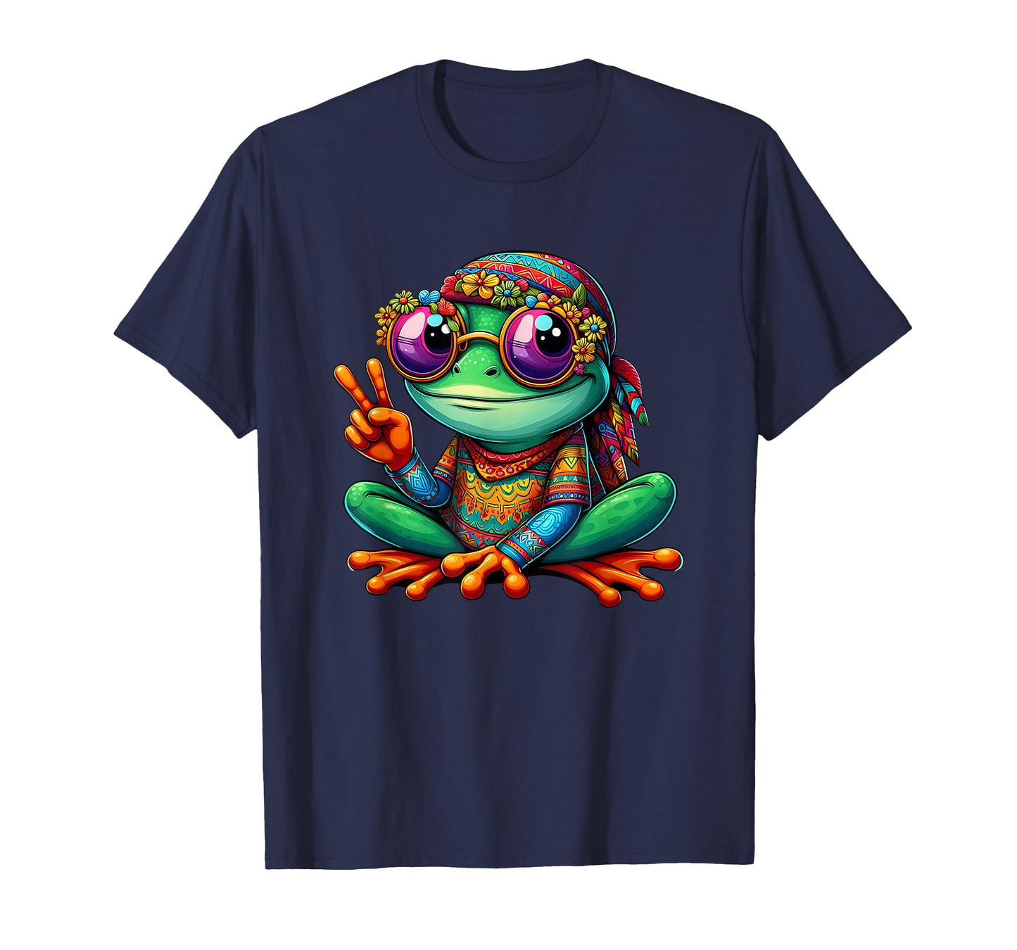 Peace Love Frog Flower Child Bohemian Style T-Shirt