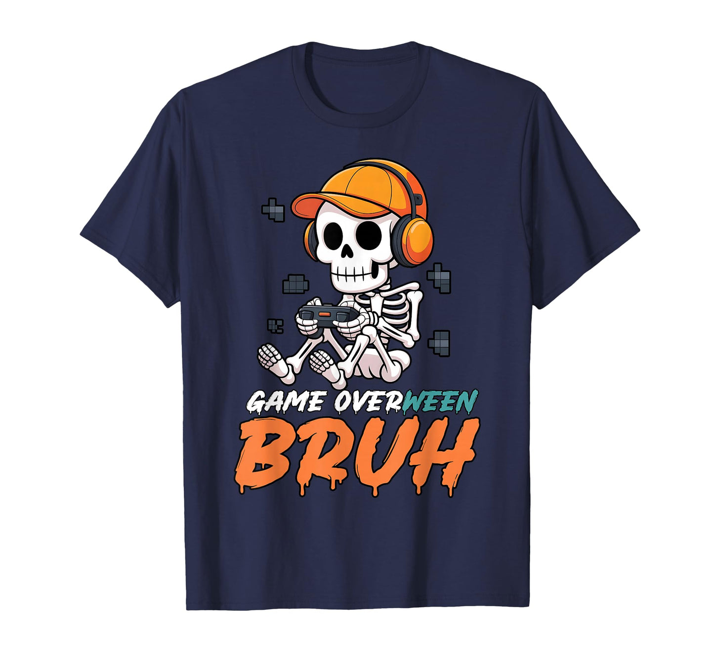 Halloween Skeleton Gamer Game Overween Bruh Boys Men T-Shirt