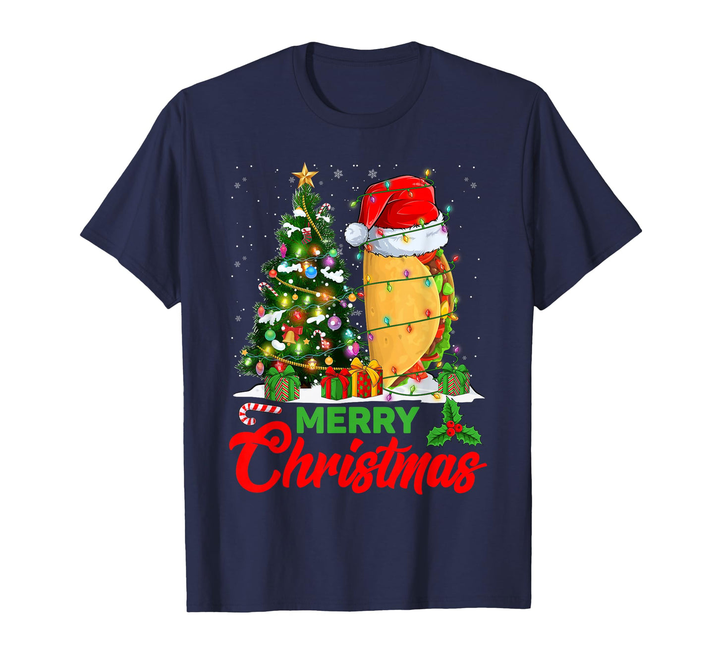 Funny Taco Christmas Tree Lights Mexican Food Lover Xmas T-Shirt