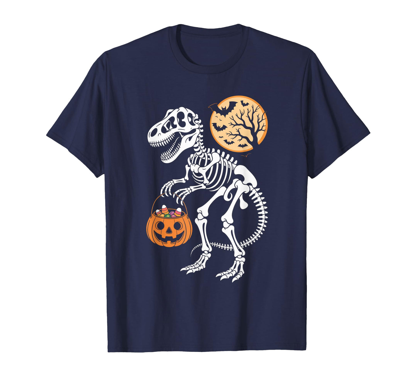 Halloween Boys Dinosaur Skeleton T rex Scary Pumpkin Spooky T-Shirt