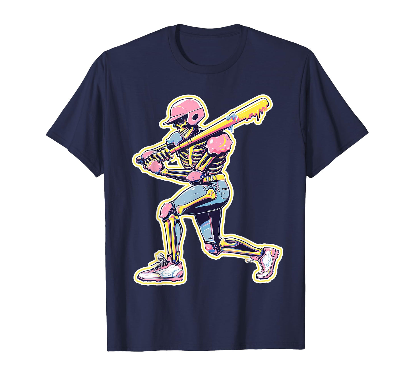 Skeleton Baseball Drip Ice Cream Batter Melting Graphic T-Shirt