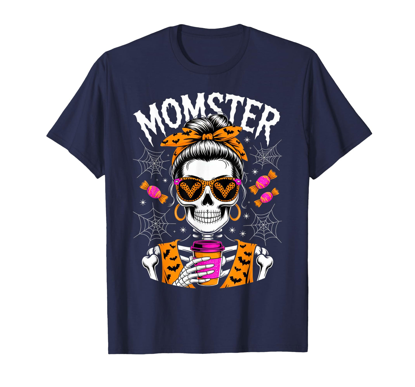Momster Halloween Costume Skeleton Messy Bun Mother Coffee T-Shirt