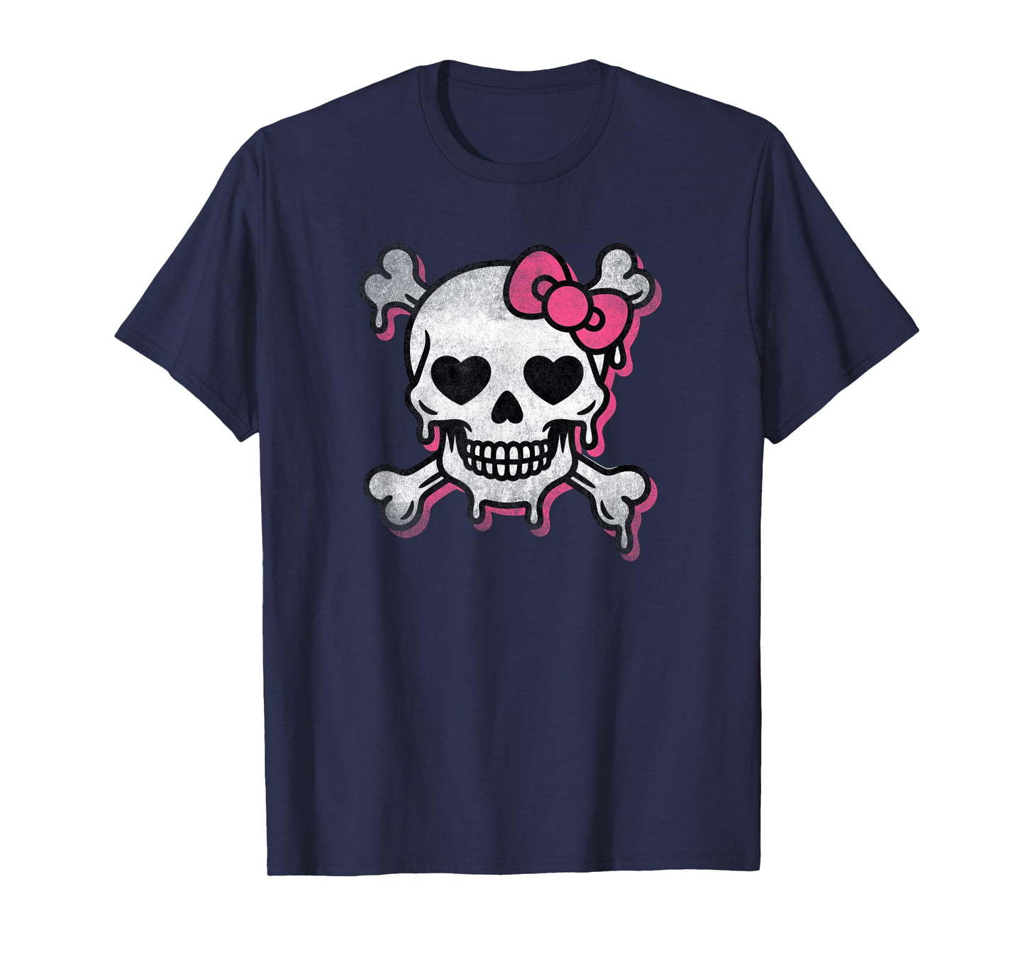 Cute Skull Pink Bow Dripping Crossbone Halloween Women Girls T-Shirt
