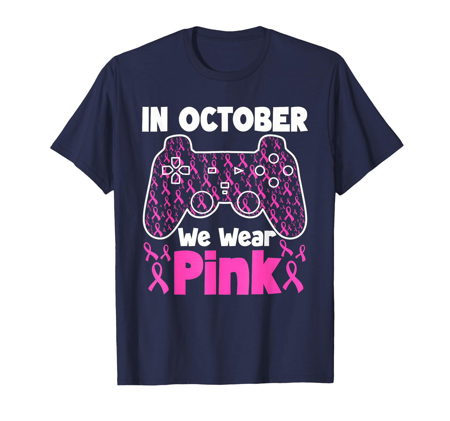 in October We Wear Pink Breast Cancer Gaming Kids Boys Youth T-Shirt