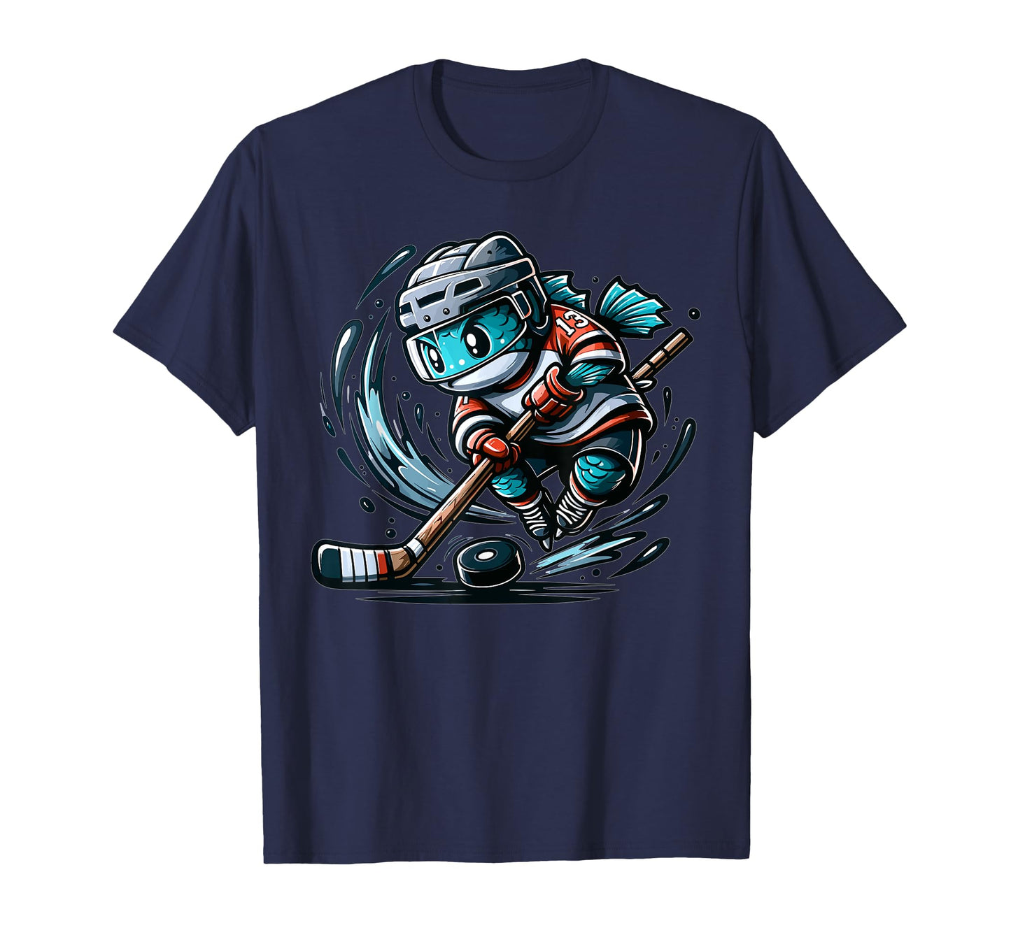 Funny Fishing Design, Fish Playing Hockey T-Shirt