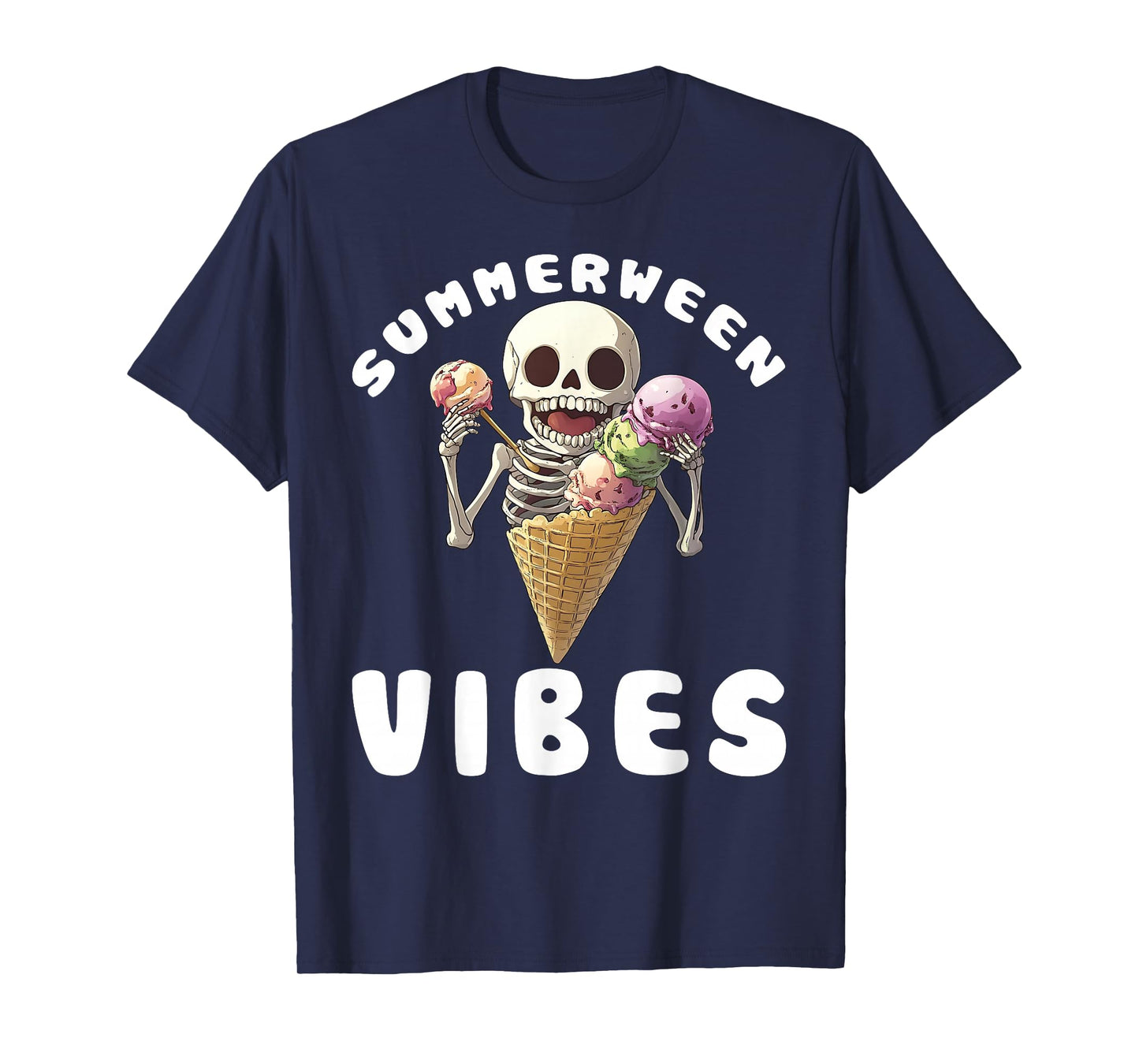 Summerween Vibes Skeleton & Ice Cream Halloween Summer Kids T-Shirt